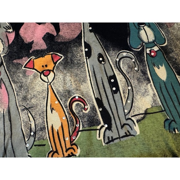 Jess & Jane Bow Wow Dog Graphic V-Neck Top 100% Cotton Black XL Made USA New - Picture 11 of 16